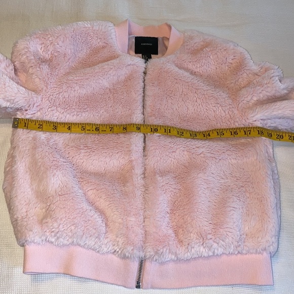 Forever 21 Ribbed Fluffy Faux Fur Pink Zipped Jacket Size Small - Picture 7 of 12